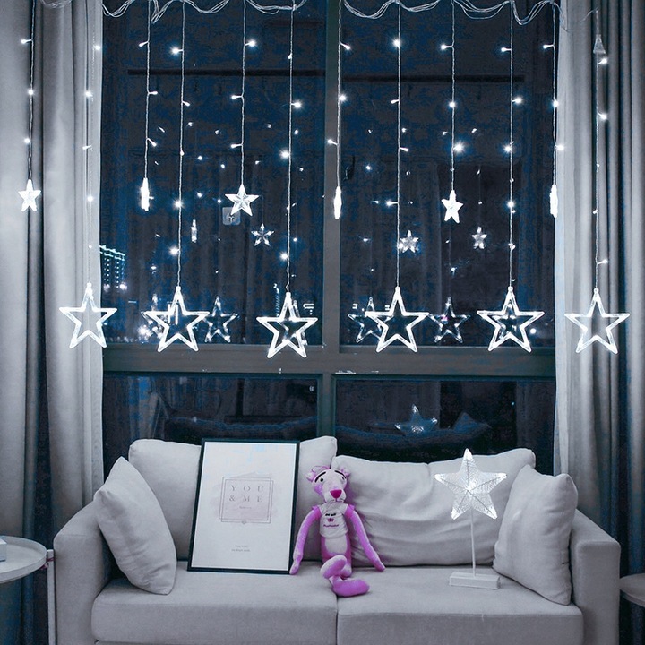 GWIAZDY WISZĄCE LAMPKI CHOINKOWE KURTYNA LED SOPLE - Kolor BIAŁY ZIMNY