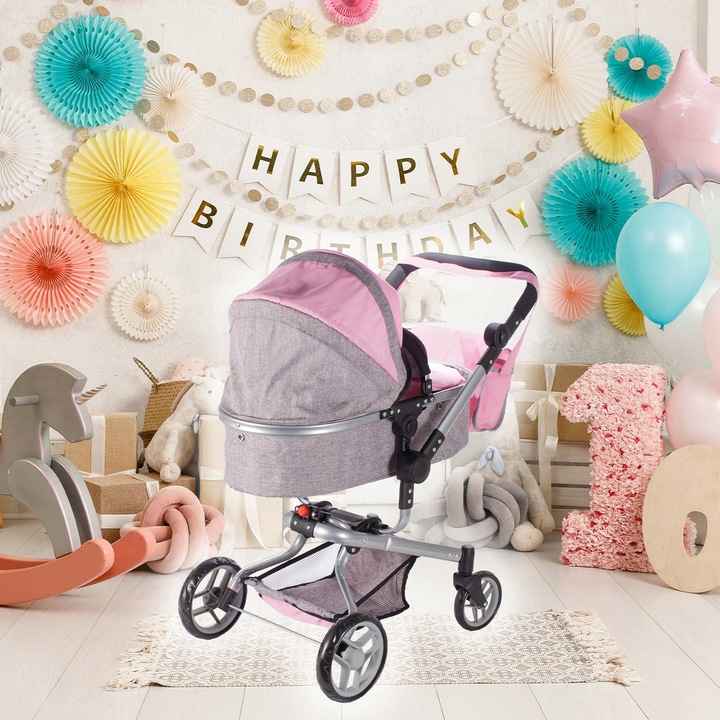 WÓZEK DLA LALEK GŁĘBOKI SPACERÓWKA TORBA GONDOLA SKŁADANY REGULACJA RĄCZKI