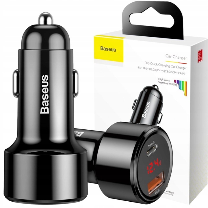 BASEUS MOCNA ŁADOWARKA SAMOCHODOWA DO TELEFONU PD QC 4.0 USB USB-C 45W