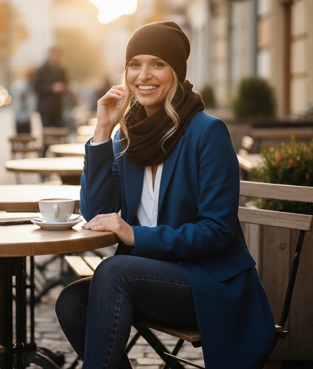 CZAPKA damska przejściowa jesienna gładka Polska modny BRAZ czekolada