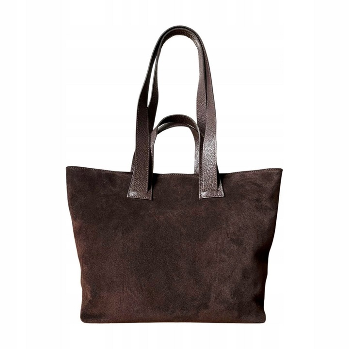 Torebka Włoska CZEKOLADOWA dwustronna SKÓRA ZAMSZ NATURALNY Vera Pelle