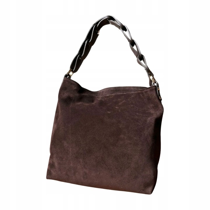 Czekoladowa zamszowa torebka brązowa shopper ZAMSZ NATURALNY Vera Pelle
