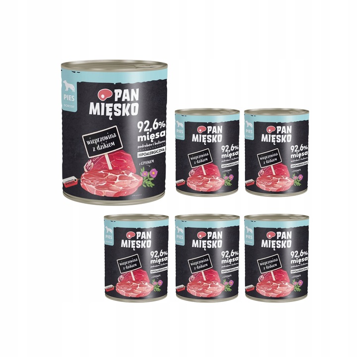 Pan Mięsko karma mokra PIES Wieprzowina z dzikiem 6x800g