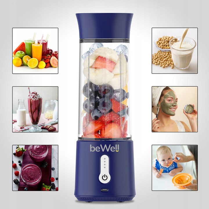 BLENDER KIELICHOWY DO SMOOTHIE I KOKTAJLI RECZNY beWell 500ml BEZPRZEWODOWY