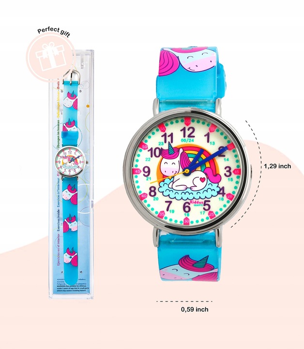 Kiddus zegarek dziecięcy Time Teacher Happy Unicorn Fluor