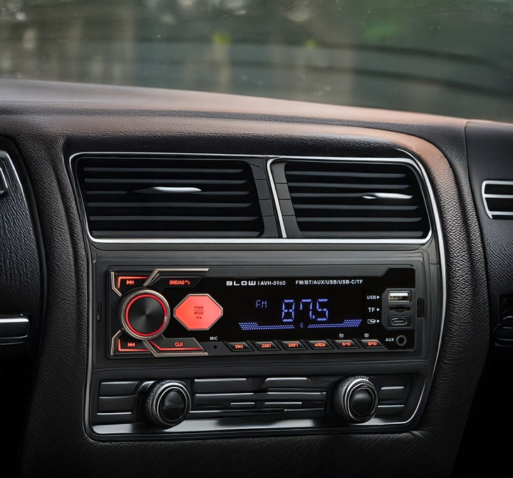 RADIO SAMOCHODOWE BLUETOOTH 1-DIN RDS USB-C AUX RCA SD MP3 LCD MIKROFON