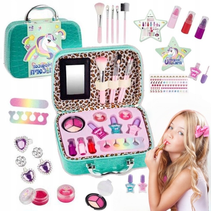 Kuferek do Makijażu dla Dzieci Zestaw Kosmetyków Bezpieczne Cienie Pomadki