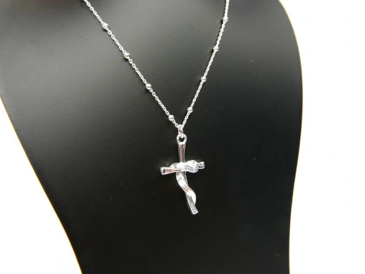 Krzyż krzyżyk opleciony srebrny komplet łańcuszek kulkowy srebro 925