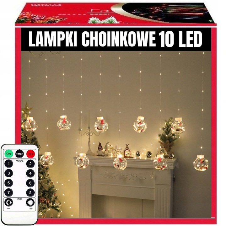 LAMPKI CHOINKOWE LED BOMBKI MIKOŁAJE ŚWIĄTECZNE 10 KUL LED NA USB 3M PILOT