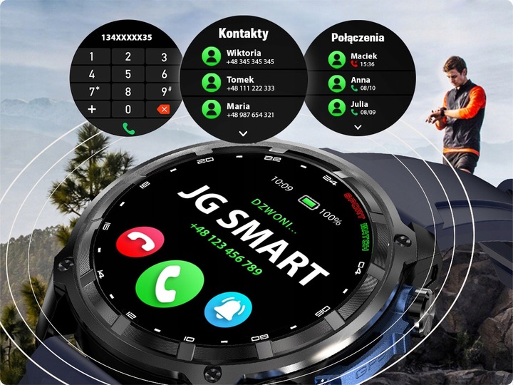 Smartwatch Męski - Zegarek Menu PL GPS Amoled Dyktafon Wodoodpony - 860mAh