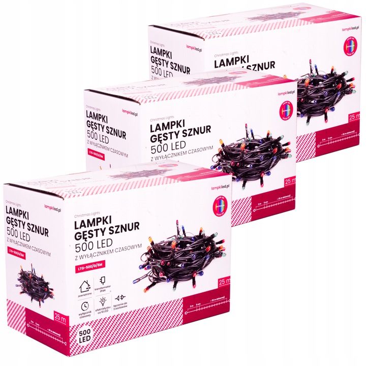 ZEWNĘTRZNE LAMPKI CHOINKOWE 1500 LED GĘSTE 75m KOLOROWE + FLESZ