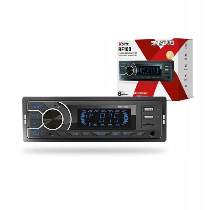 Xblitz RF100 Radio samochodowe Bluetooth MP3 USB AUX VarioColor + pilot
