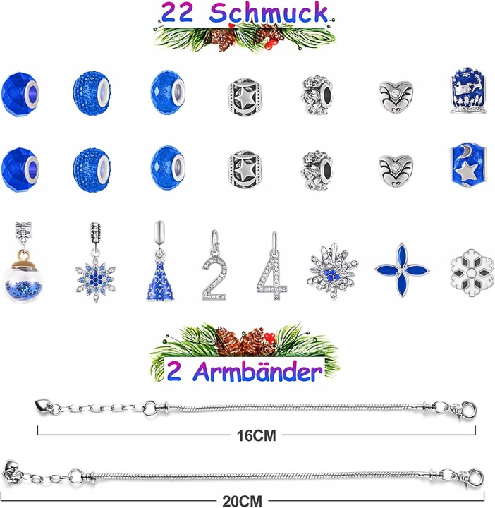 KALENDARZ ADWENTOWY CHARMS BIŻUTERIA DIY DO BRANSOLETEK PREZENT DLA DZIECI