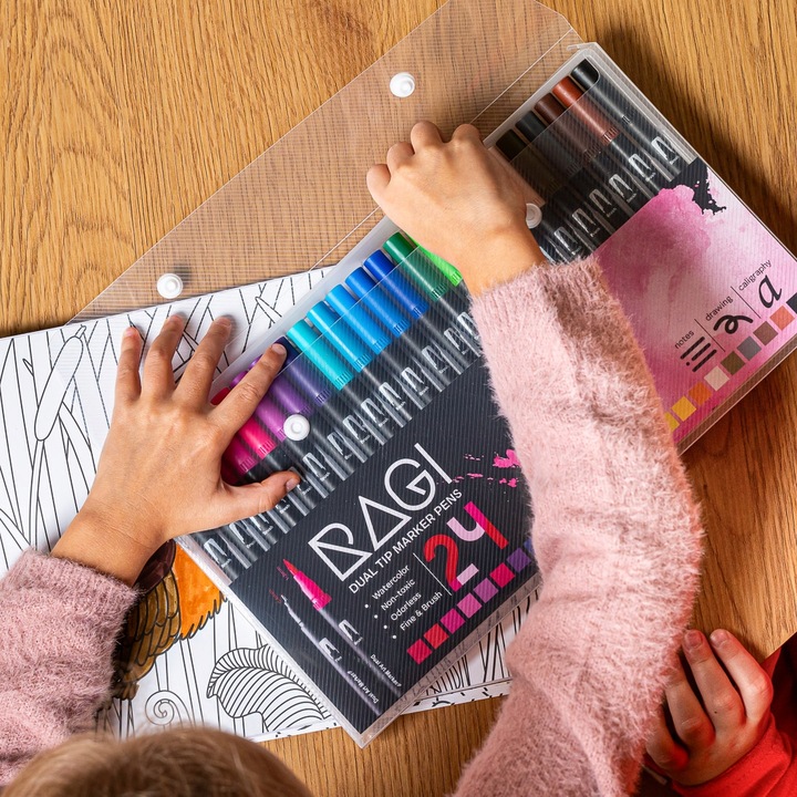 MARKERY AKWARELOWE 24 SZT MAZAKI PISAKI FLAMASTRY DWUSTRONNE WODNE ZESTAW