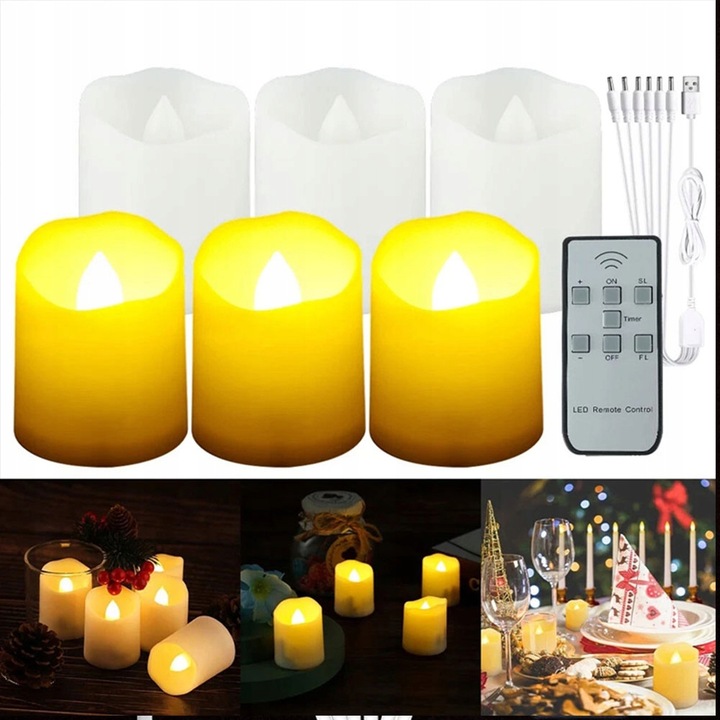 ZESTAW 6 ŚWIEC LED ŁADOWANE Z FUNKCJĄ TIMERA NA BOŻE NARODZENIE I HALLOWEEN