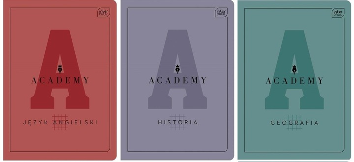 Zestaw zeszytów tematycznych Academy A5 INTERDRUK 9 sztuk + notes A6 gratis