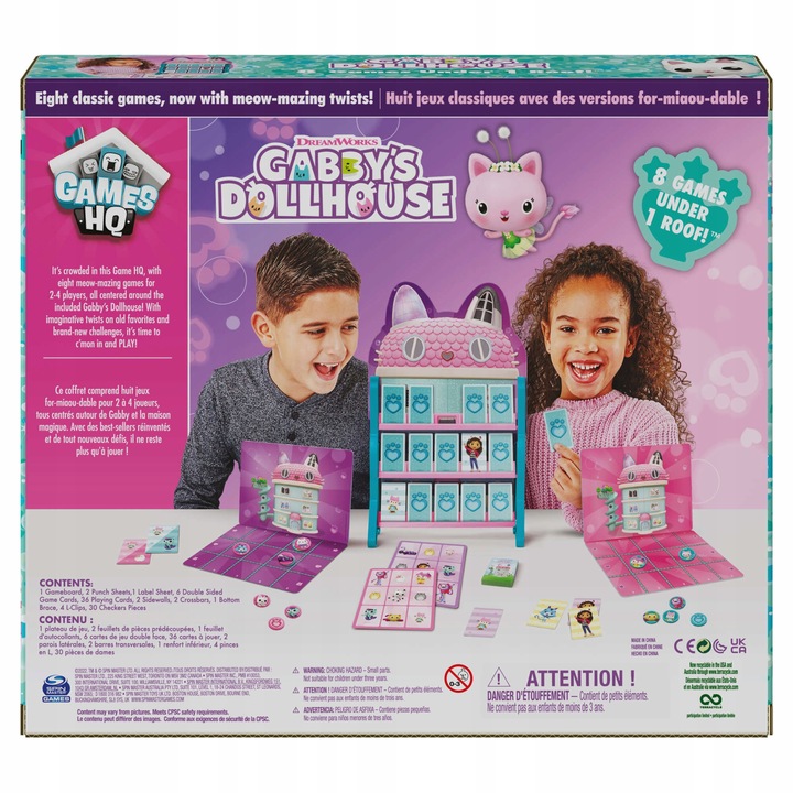 KOCI DOMEK GABI ZESTAW 8W1 KÓŁKO I KRZYŻYK MEMORY BINGO WARCABY WYŚCIG