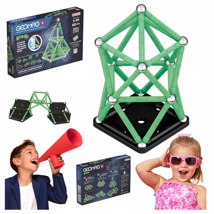 KLOCKI MAGNETYCZNE DLA DZIECI GEOMAG GLOW RECYCLED 60 ELEMENTÓW EDUKACYJNE