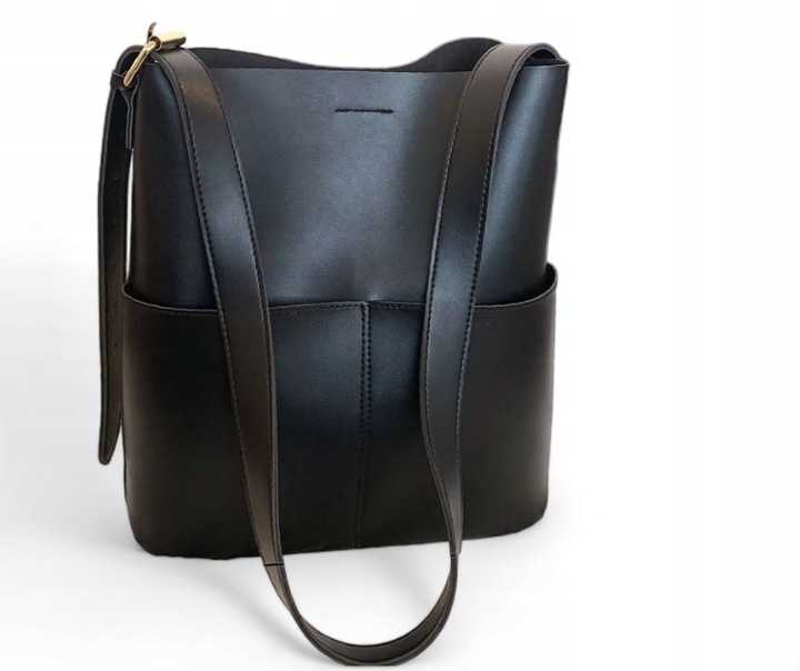 Torebka Damska CZARNA Torba na Ramię Pojemna Shopper Duża Eko Skóra Miejska