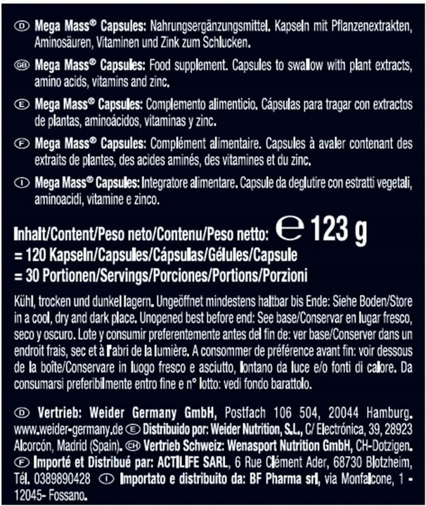 Weider Mega Mass Caps | 120 kapsułek