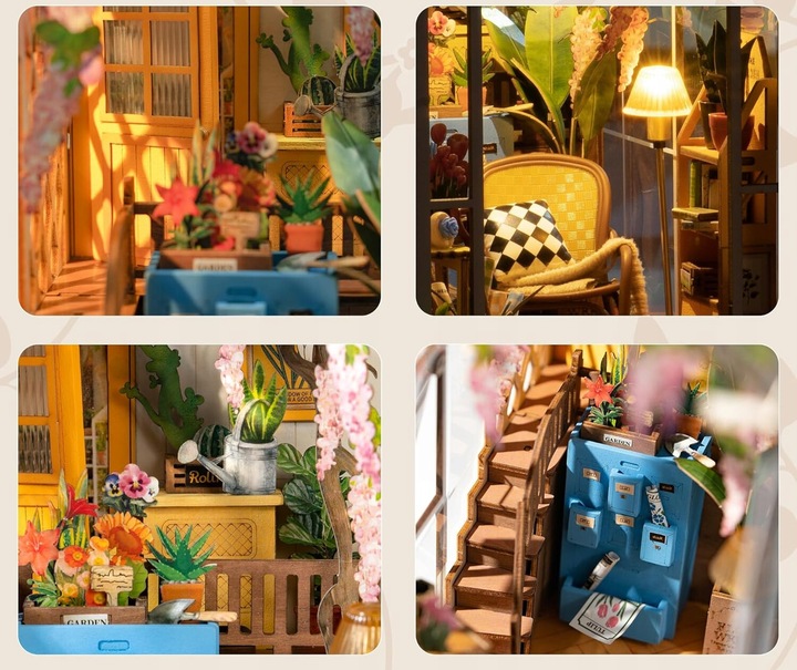 Domek dla Lalek Drewniany LED Piętrowy Retro Model do Złożenia DIY Meble