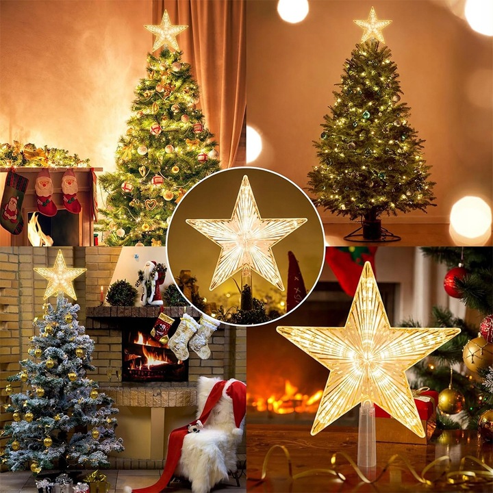 ŚWIECĄCA GWIAZDA NA LED CHOINKĘ CZUBEK OZDOBA DWUSTRONNA BOŻE NARODZENIE ZI
