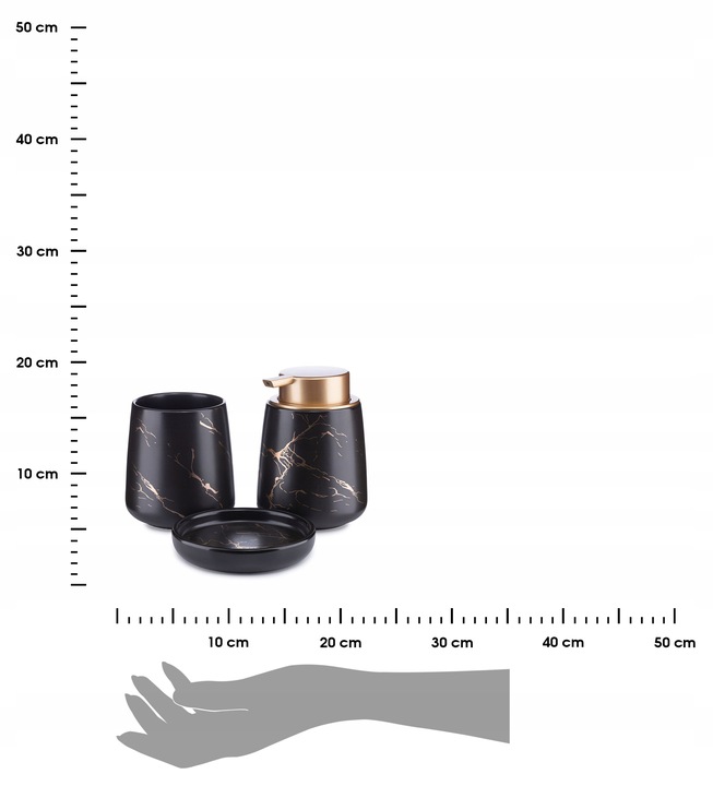 Komplet łazienkowy Sally Black Gold zestaw 3 el dozownik mydelniczka GLAM