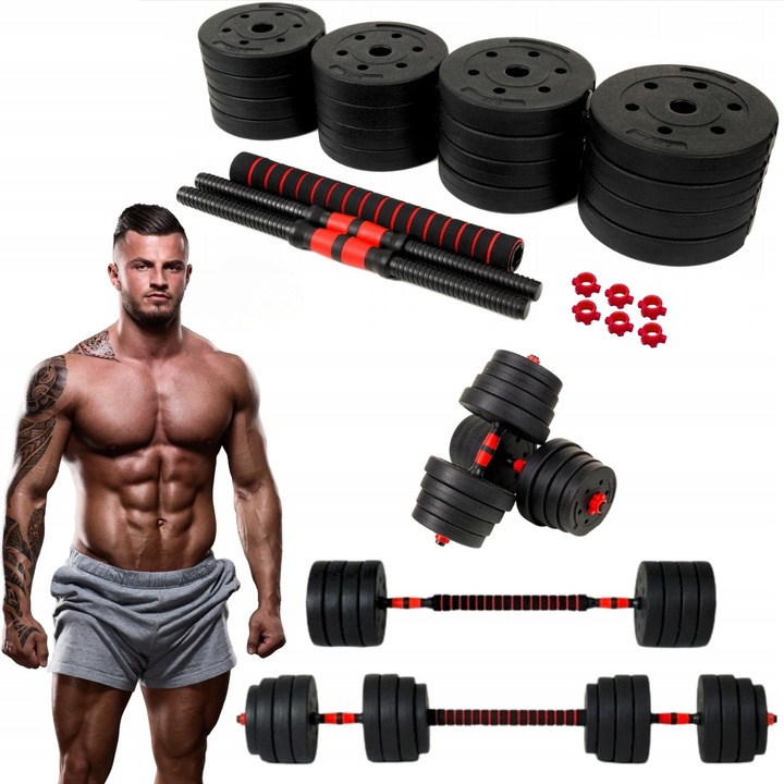 Hantle 30kg 2x15kg bitumiczne regulowane ZESTAW 16 talerzy + sztanga