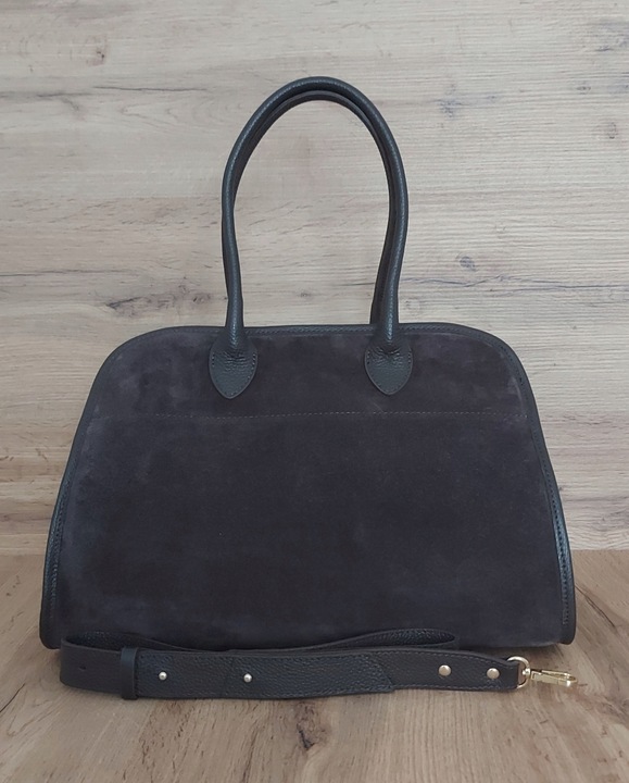 Duży włoski kufer Vera Pelle skórzana pojemna torba A4 Czekoladowa