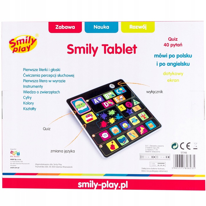 SMILY PLAY EDUKACYJNY TABLET DOTYKOWY 2 JĘZYKI