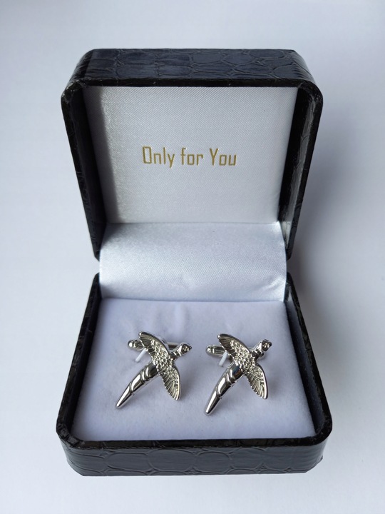 Spinki do mankietów EXC Ptak Bażant Przepiórka dla Myśliwego w Szkatułce