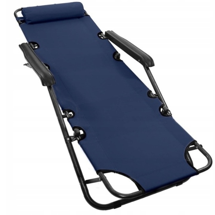 LEŻAK ogrodowy fotel plażowy tarasowy składany 3 pozycyjny granatowy leżank