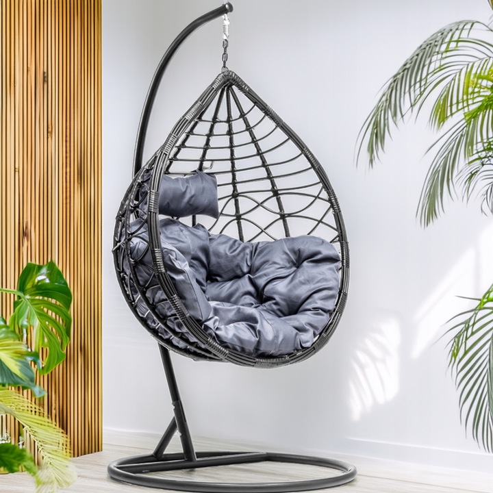 Kosz KOKON Fotel Wiszący Ogrodowy HUŚTAWKA Jakosc PREMIUM GRUBY XXL CZARNY