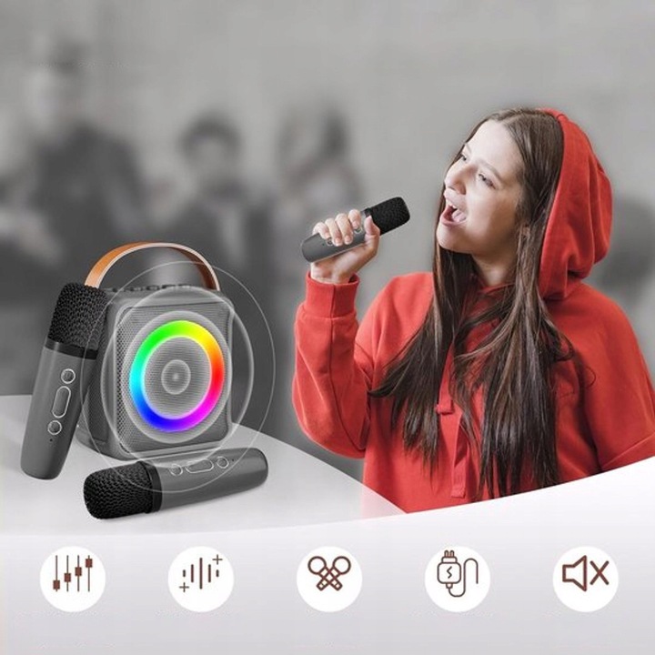 ZESTAW KARAOKE LED BLUETOOTH BEZPRZEWODOWY 2 MIKROFONY SOUNIX