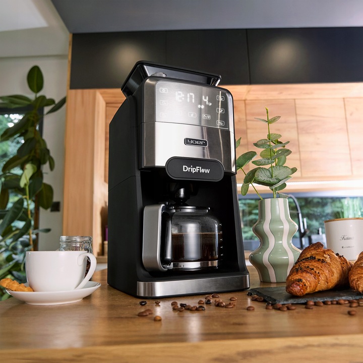 Ekspres przelewowy do kawy z Młynkiem żarnowym Yoer 1520W 1,5L +Programator