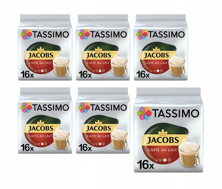 Kapsułki Tassimo Jacobs Cafe Au Lait 6x 16 szt. zestaw 5+1 GRATIS! [96 kaw]