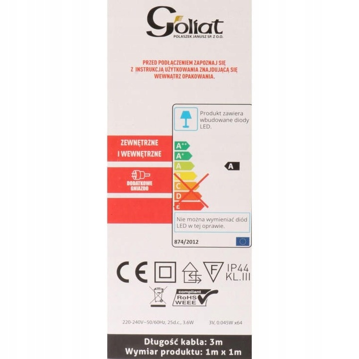 SIATKA ŚWIETLNA LED 1x1m zewnętrzne oświetlenie Świąteczne Święta Goliat