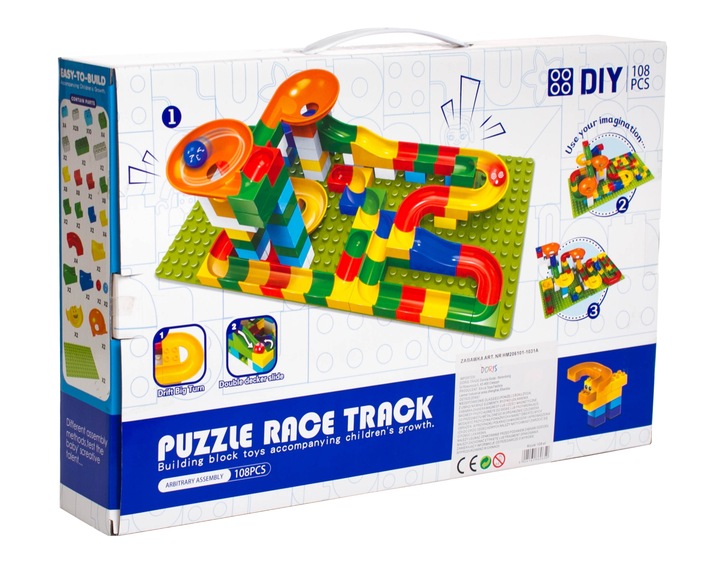 Tor kulkowy labirynt dla kulek kulodrom marble run klocki 108 el