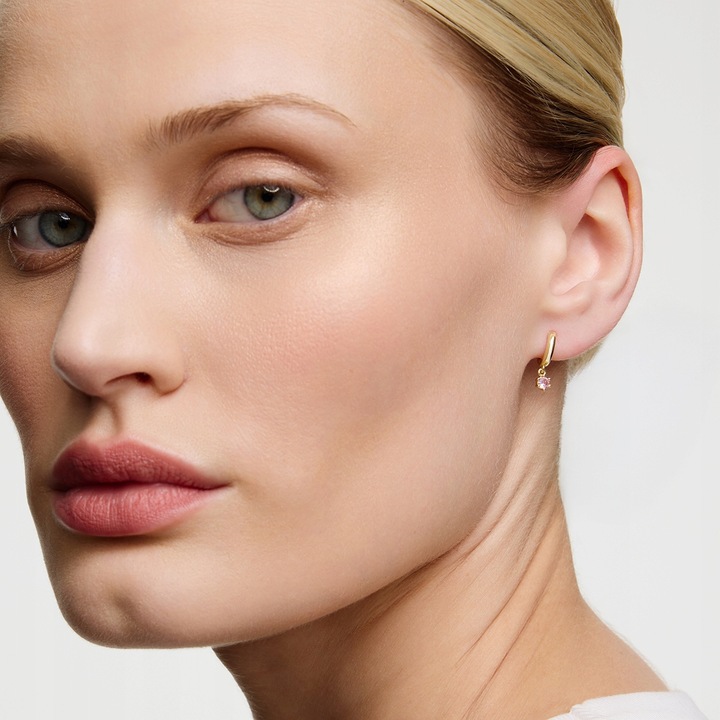 Kolczyki srebrne pozłacane z różowymi cyrkoniami - kwiaty - Mini YES