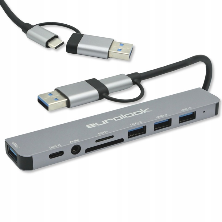 HUB ADAPTER UNIWERSALNY ROZDZIELACZ USB-C 8w1 CZYTNIK SD USB 3.0 AUDIO