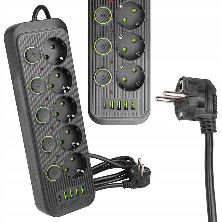 Przedłużacz listwa zasilająca 2m 5 GNIAZDA UZIEMIENIE 5x USB C włącznik