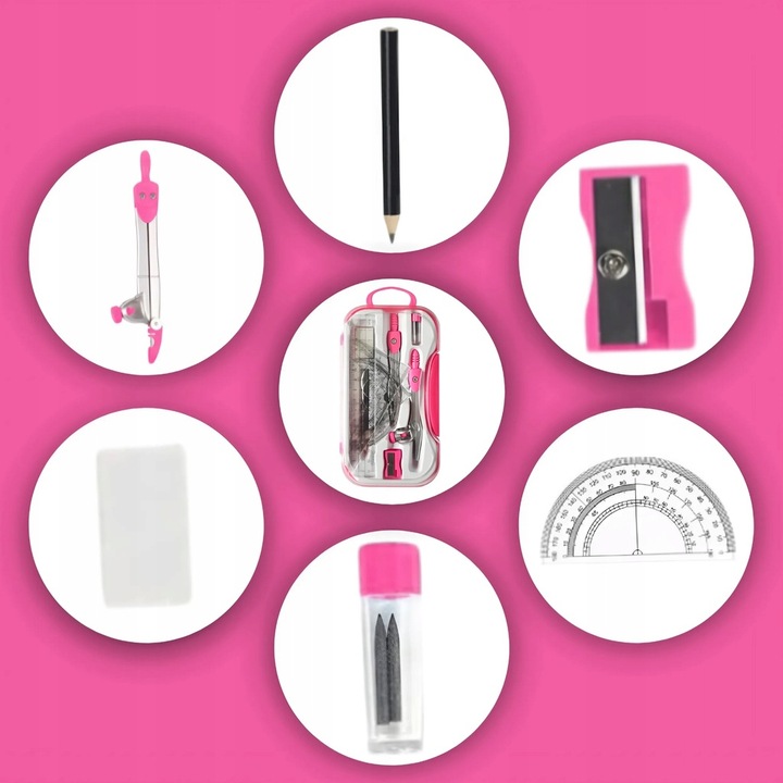 ZESTAW GEOMETRYCZNY 10 ELEMENTÓW CYRKIEL LINIJKI DO KREŚLENIA DO RYSOWANIA