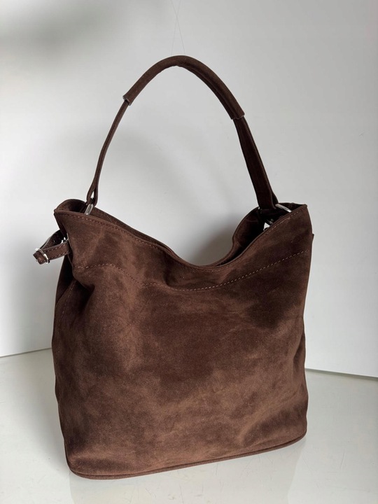 Torba Flora&Co torebka duża worek zamsz zamszowa eco brązowa czekoladowy