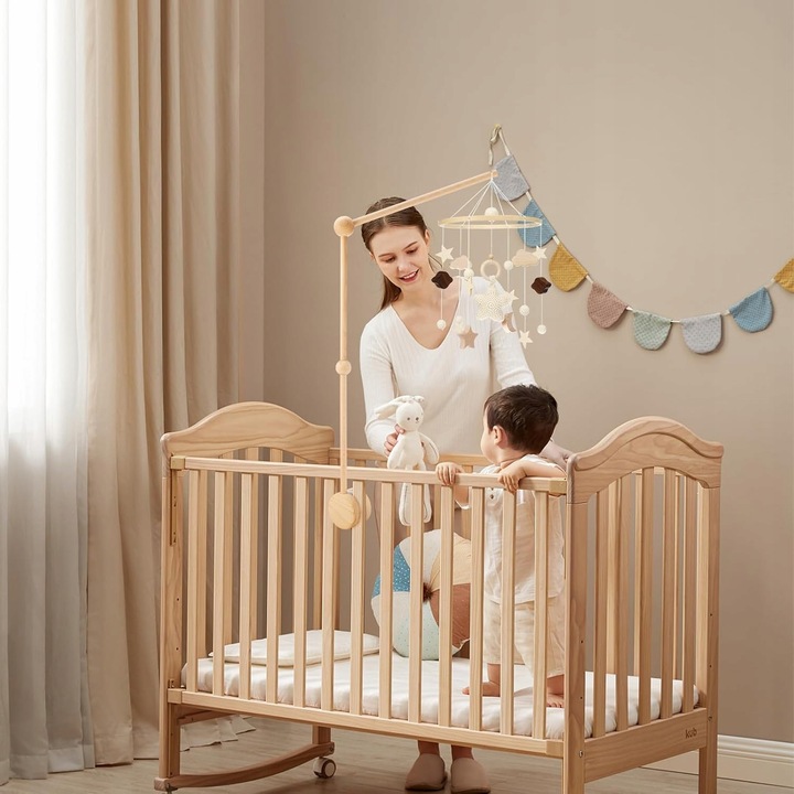 Ruchomy drewniany uchwyt do łóżeczka dziecięcego do karuzeli naturalny