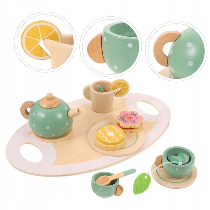 Drewniany Serwis dla Dzieci do Herbaty Kawy Zestaw Kawowy Filiżanki Zastawa