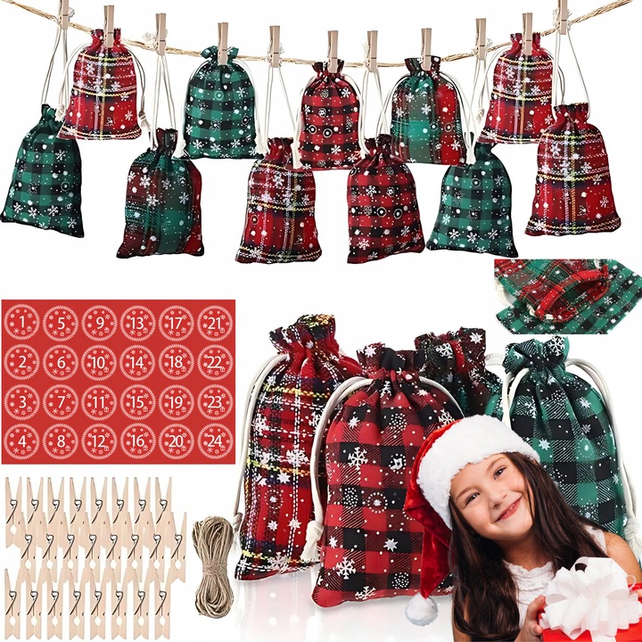 KALENDARZ ADWENTOWY DLA DZIECI DIY WORECZKI WISZĄCY PREZENT NAKLEJKI ZESTAW