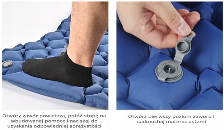 ULTRALEKKA MATA WBUDOWANA POMPKA KARIMATA GRUBY WYGODNY MATERAC ŁÓŻKO BLUE