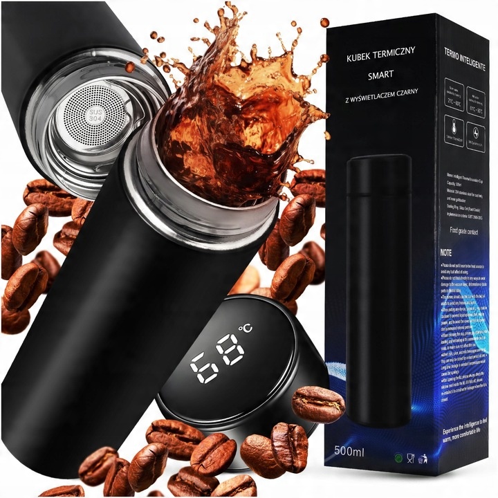 Kubek Termiczny Termos LED 500ml Duży | Butelka Na Kawę Herbatę Wyświetlacz