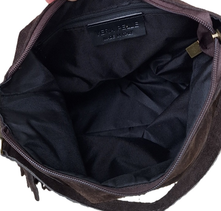 Vera Pelle Torebka Listonoszka SKÓRA NATURALNA ZAMSZ Worek CZEKOLADA