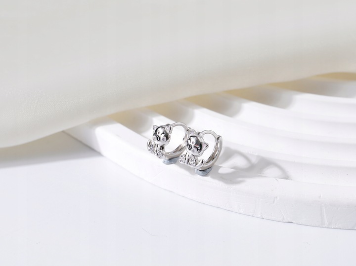 Srebrne kolczyki kółka koty kotki dla dzieci urocze srebro próba 925